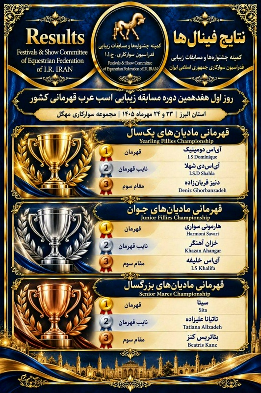 نتایج هفدهمین دوره مسابقات زیبایی اسب عرب خون خارجی قهرمانی کشور – سال ۱۴۰۵