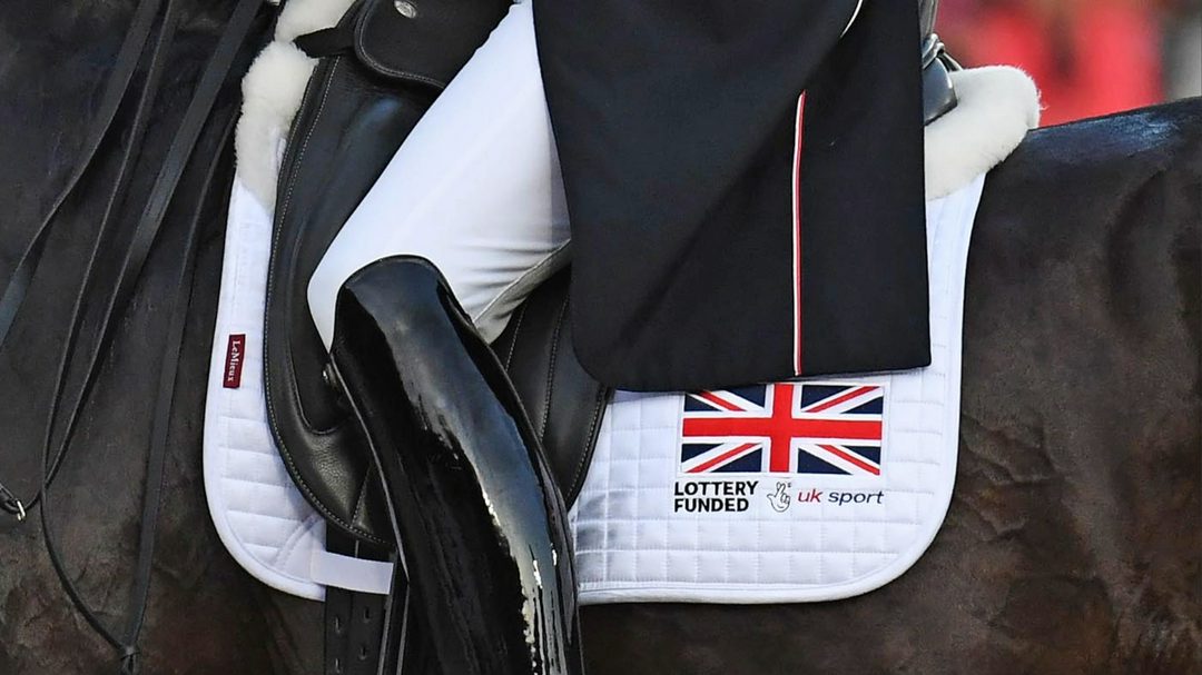 A British team saddlecloth featuring an embroidered Union Jack flag